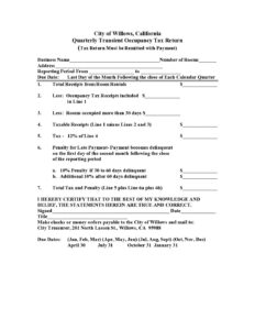 Transient Occupancy Tax Payment Form