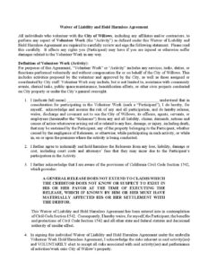 Volunteer Waiver of Liability and Hold Harmless Agreement