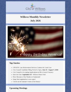 City of Willows – July 2026 Newsletter